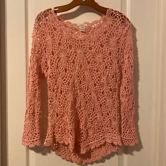 Sundance Tops - Sundance Pink Daisy Crochet Sweater Size Medium NWOT